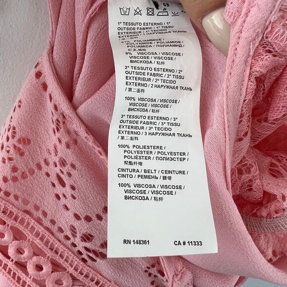 NWT Pinko Pink Short Lace Sleeve Cold Shoulder V-Neck Tie Waist Jumpsuit Sz 8 - Picture 8 of 8
